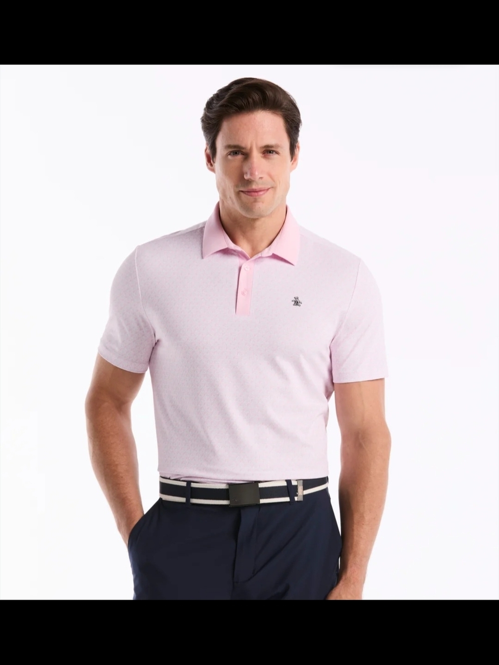 Pete's Tee Time Original Penguin Golf Pink Printed Short Sleeve Polo Shirt Sz L